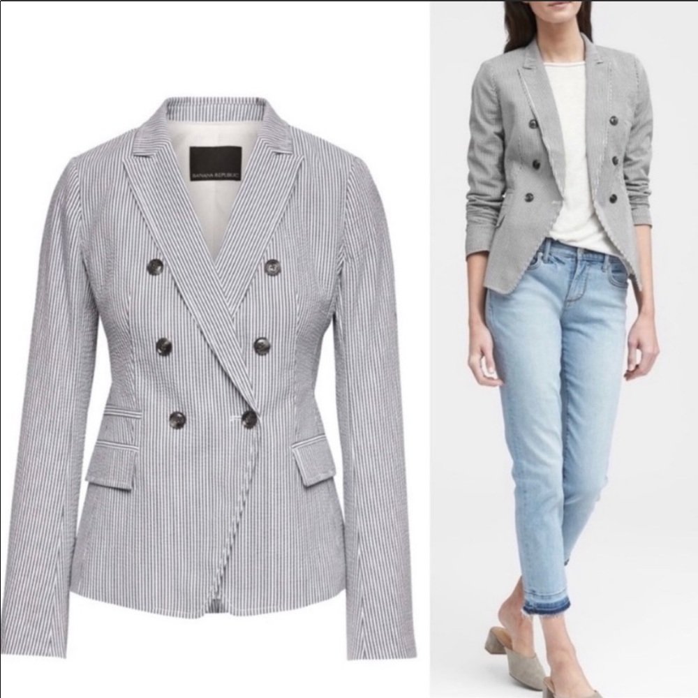 Banana Republic Striped Seersucker Blazer - 0 EUC